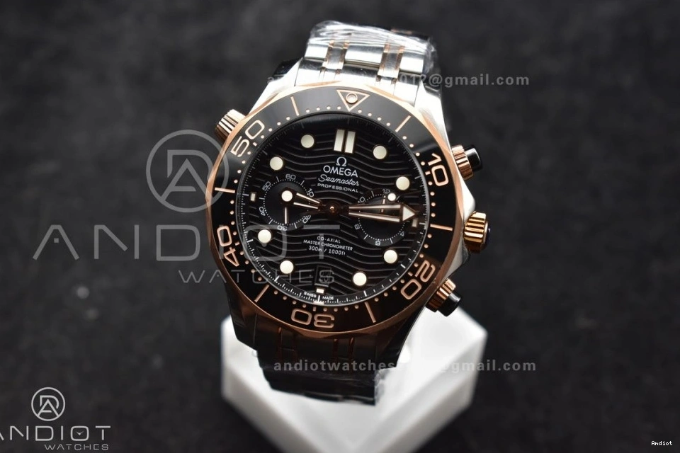 Best 1:1 SS RG SS on Black Strap 300m Edition OMF Chrono Dial A9900 Seamaster 1223